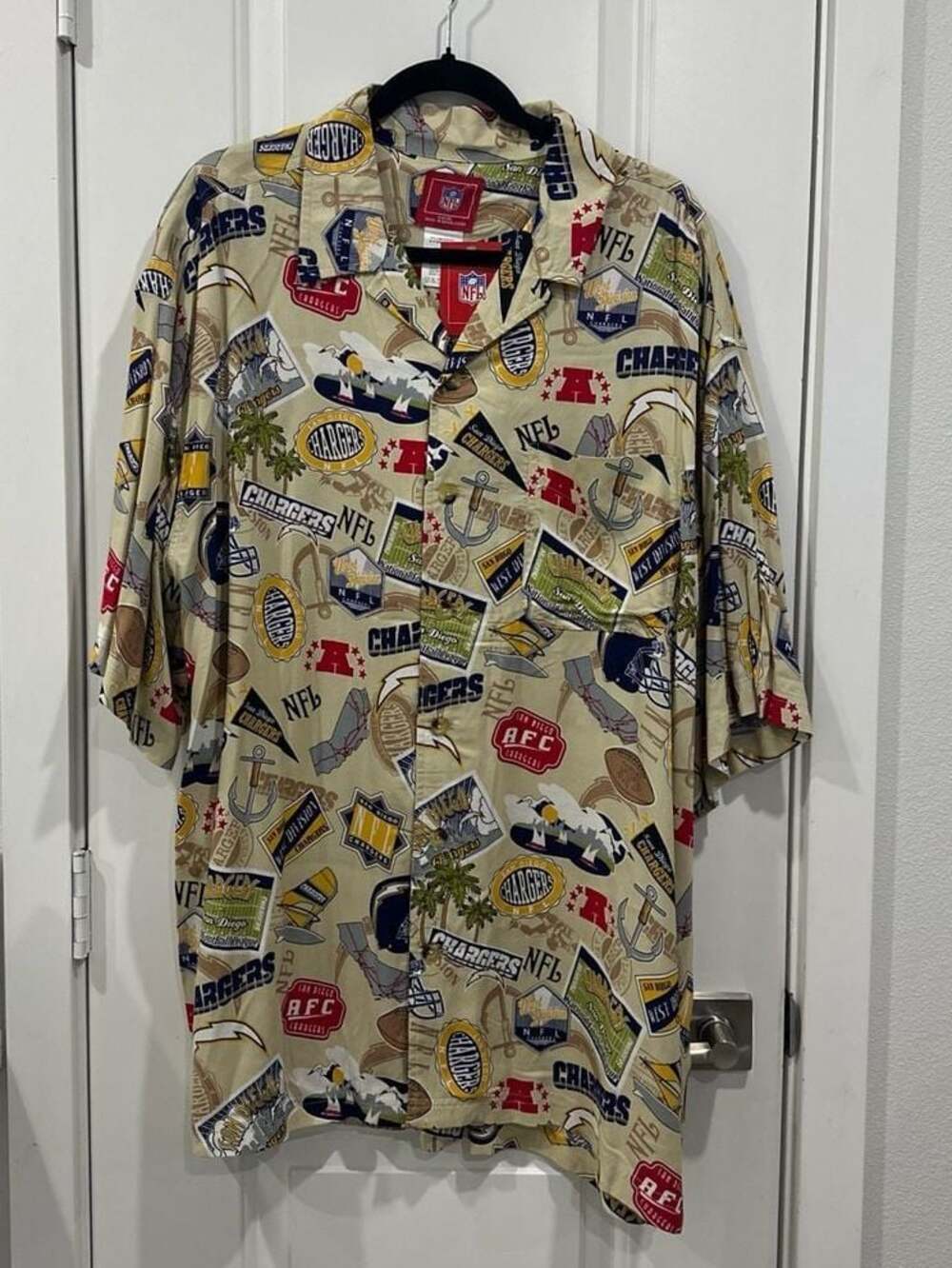 Vintage San Diego Chargers All Over Print Scrapbook Collage Button Down Shirt